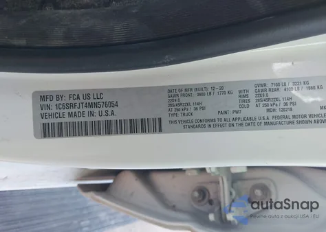 2021 Ram 1500 Laramie 4X4 5'7 Box from USA, damaged, VIN 1C6SRFJT4MN576054